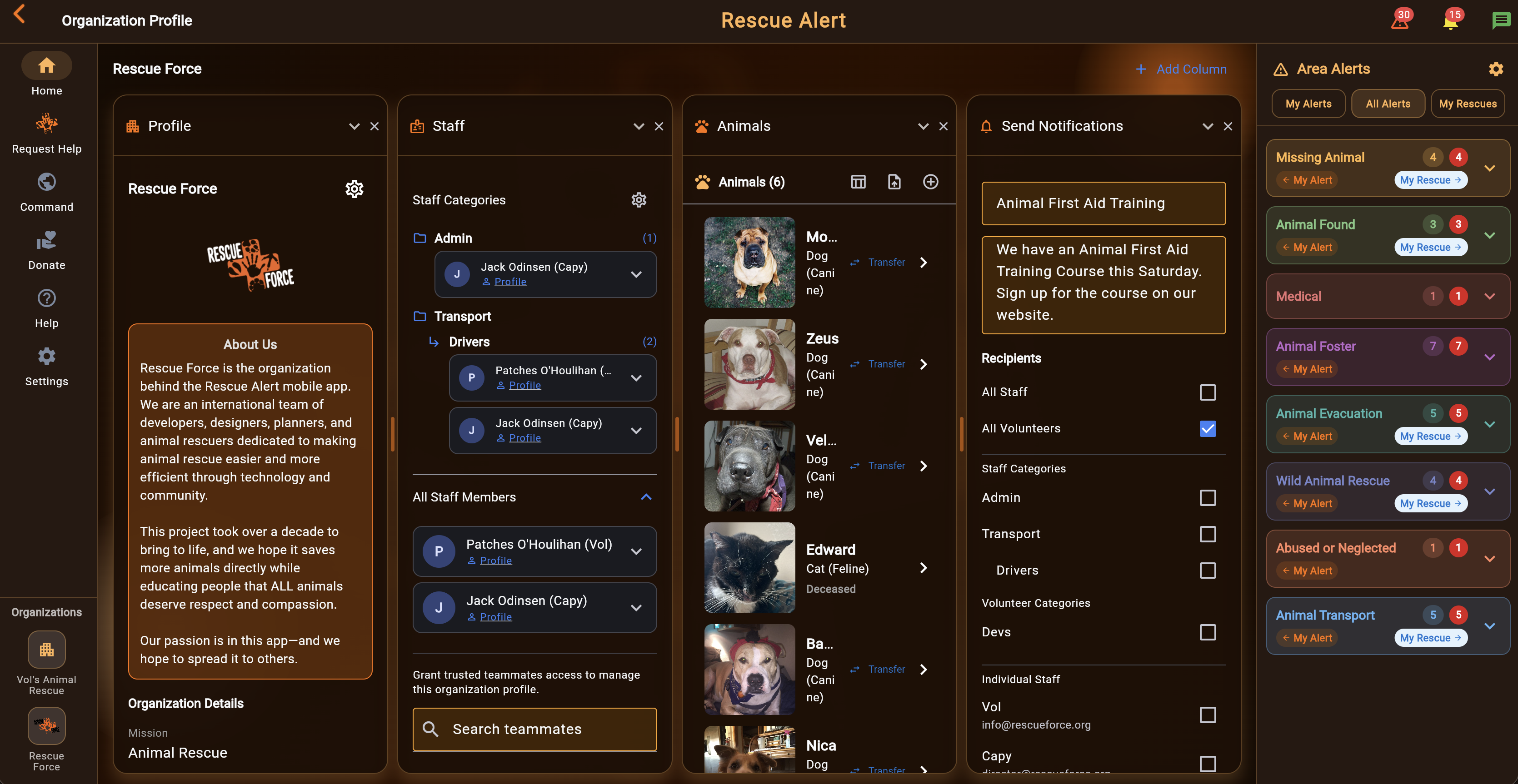 Rescue Alert web view